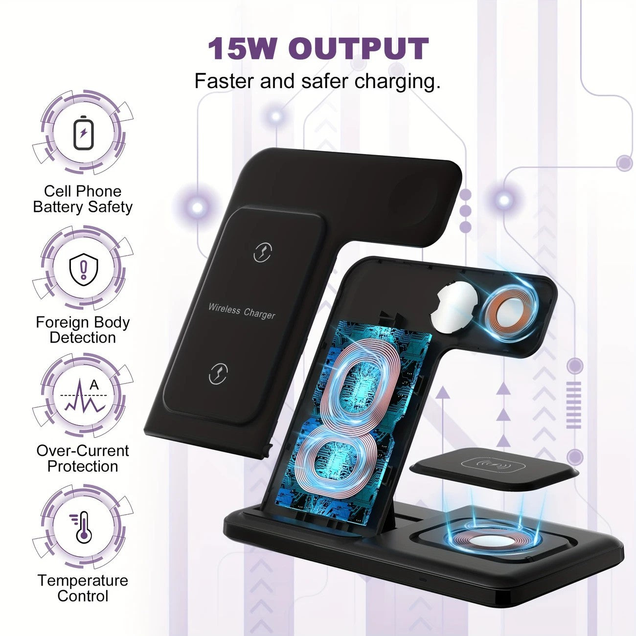 Fast Wireless Charger Three-in-one 15W